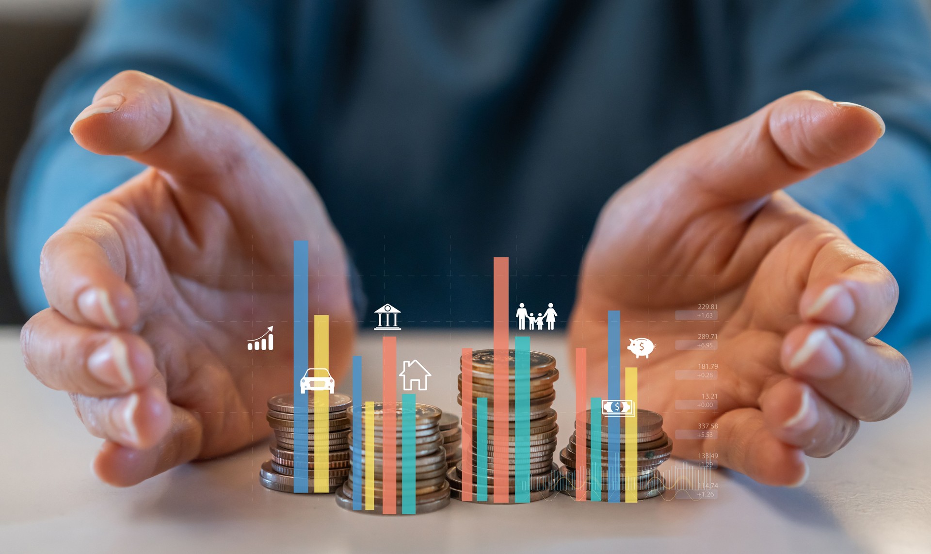 People holding saving finance growth, analyzing, graph money, insurance, trader investor, business financial growth, financial crisis, Investments funds, bank, finance saving plan and digital assets